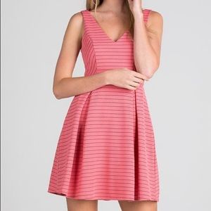 AQUA Coral Stripe Fit and Flare A-line Dress